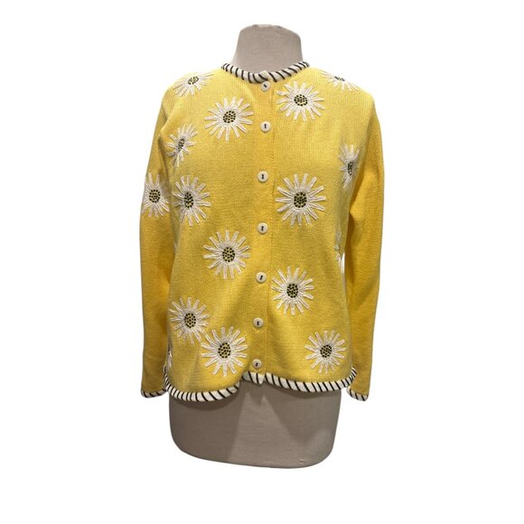Susan Bristol Yellow Daisy Embroidered Cardigan Sweater | Large | Vintage Cottag - Picture 2 of 9